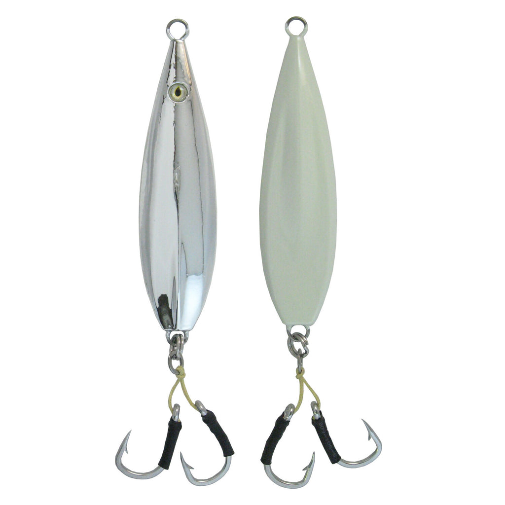 ONE (1) Fall Flat OEM Keel Jig - SPECIAL Chrome / GLOW in 5 Sizes '