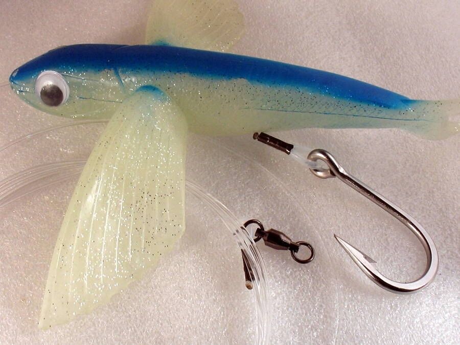 Set of Three 8" Blue / Glow Flying Fish TUNA Lure - Rigged