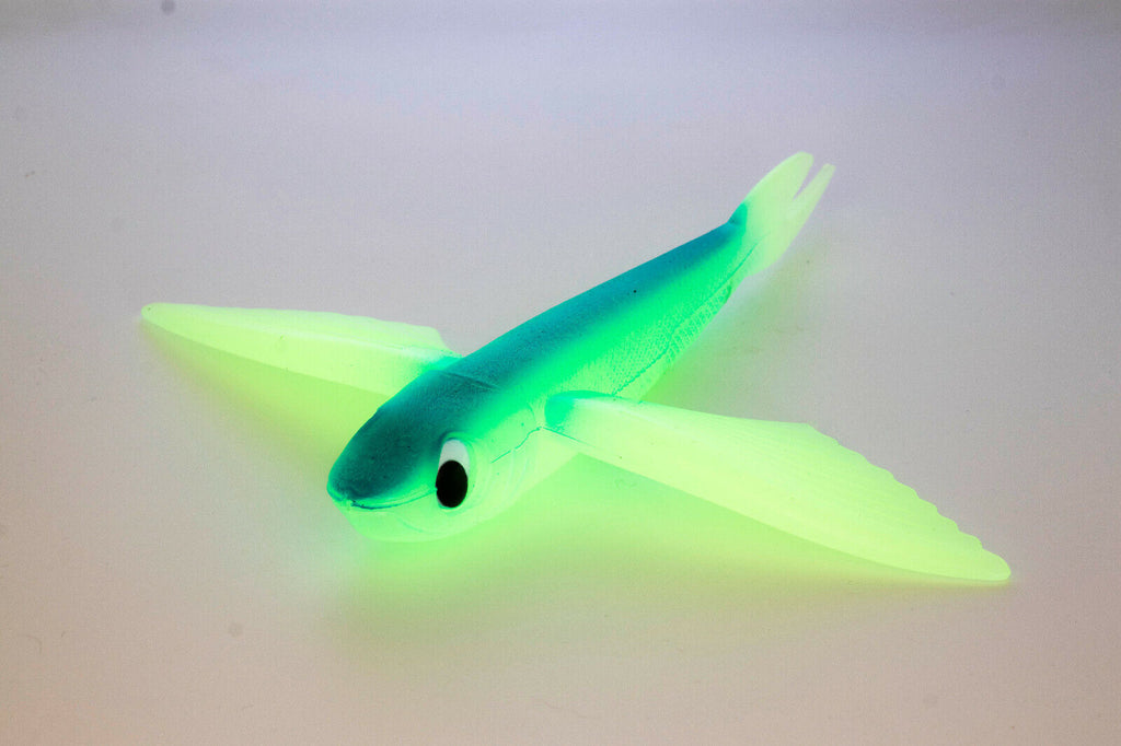 5pcs 8 inch Flying Fish Unrigged Blue Pearl Fishing Flyer Mahi Tuna Wahoo  Soft Lures with 3D Eyes